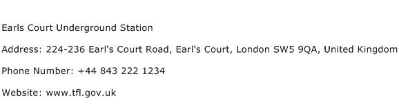 Earls Court Underground Station Address Contact Number