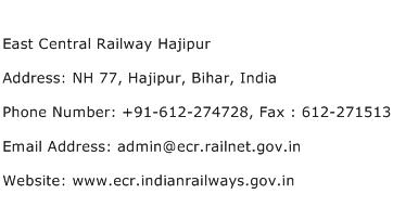 East Central Railway Hajipur Address Contact Number