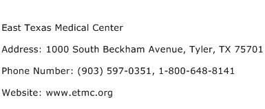 East Texas Medical Center Address Contact Number