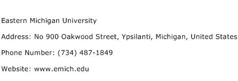 Eastern Michigan University Address Contact Number