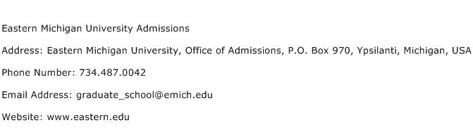 Eastern Michigan University Admissions Address Contact Number