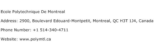 Ecole Polytechnique De Montreal Address Contact Number