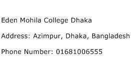 Eden Mohila College Dhaka Address Contact Number