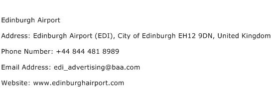 Edinburgh Airport Address Contact Number