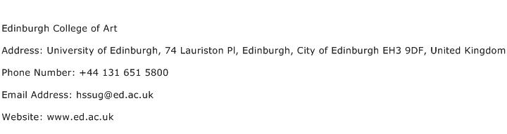 Edinburgh College of Art Address Contact Number