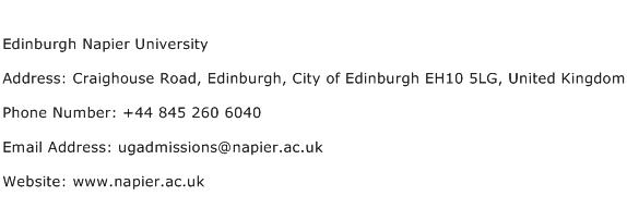 Edinburgh Napier University Address Contact Number