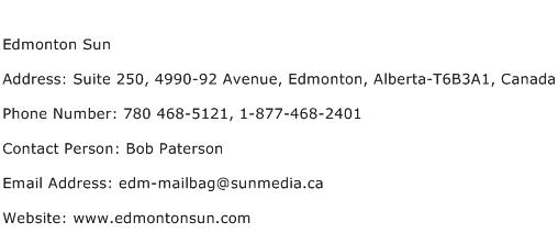 Edmonton Sun Address Contact Number
