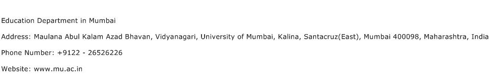 Education Department in Mumbai Address Contact Number