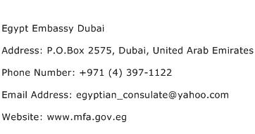 Egypt Embassy Dubai Address Contact Number