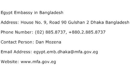 Egypt Embassy in Bangladesh Address Contact Number