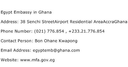 Egypt Embassy in Ghana Address Contact Number