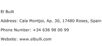 El Bulli Address Contact Number