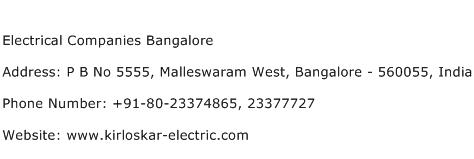 Electrical Companies Bangalore Address Contact Number