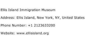 Ellis Island Immigration Museum Address Contact Number