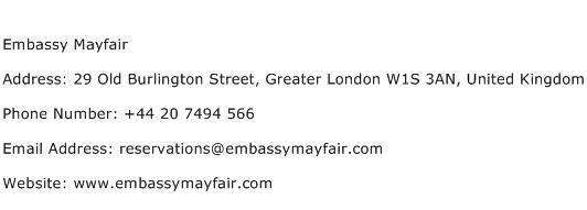 Embassy Mayfair Address Contact Number