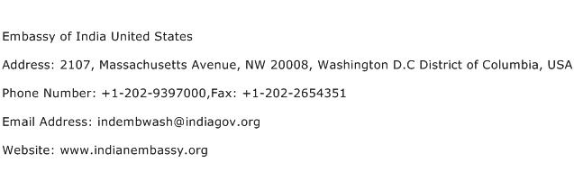 Embassy of India United States Address Contact Number