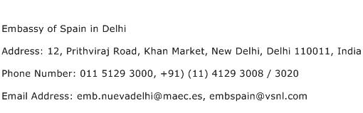 Embassy of Spain in Delhi Address Contact Number
