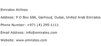 Emirates Airlines Address Contact Number