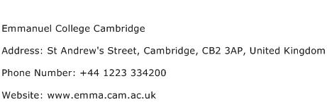 Emmanuel College Cambridge Address Contact Number