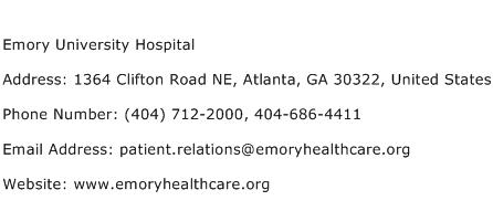 Emory University Hospital Address Contact Number