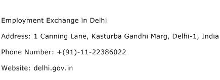 Employment Exchange in Delhi Address Contact Number