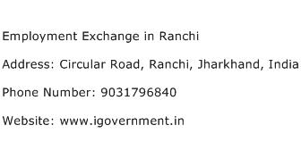 Employment Exchange in Ranchi Address Contact Number