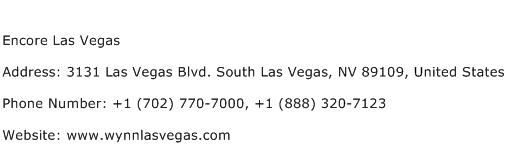 Encore Las Vegas Address Contact Number