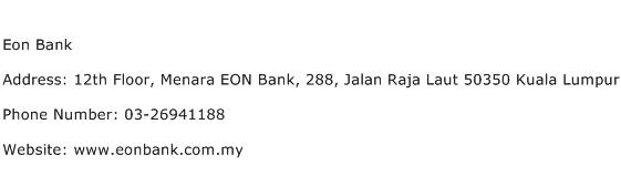 Eon Bank Address Contact Number
