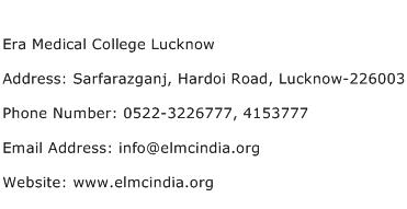 Era Medical College Lucknow Address Contact Number