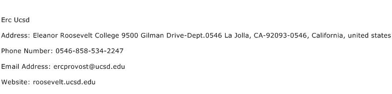 Erc Ucsd Address Contact Number
