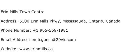 Erin Mills Town Centre Address Contact Number