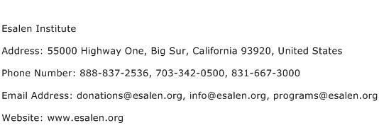 Esalen Institute Address Contact Number