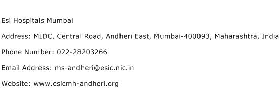 Esi Hospitals Mumbai Address Contact Number
