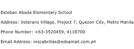 Esteban Abada Elementary School Address Contact Number