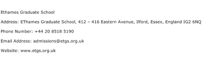 Ethames Graduate School Address Contact Number