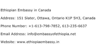 Ethiopian Embassy in Canada Address Contact Number