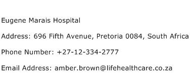 Eugene Marais Hospital Address Contact Number
