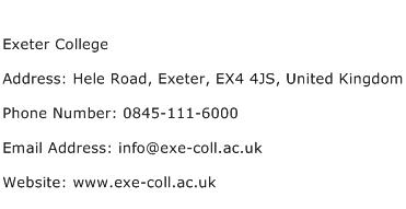 Exeter College Address Contact Number