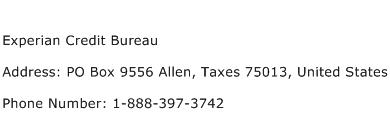 Experian Credit Bureau Address Contact Number