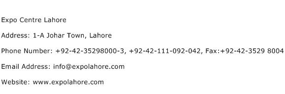 Expo Centre Lahore Address Contact Number