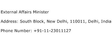 External Affairs Minister Address Contact Number