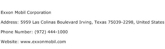 Exxon Mobil Corporation Address Contact Number