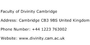 Faculty of Divinity Cambridge Address Contact Number