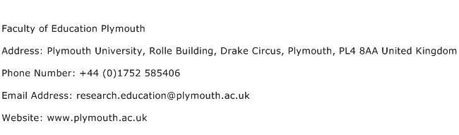 Faculty of Education Plymouth Address Contact Number
