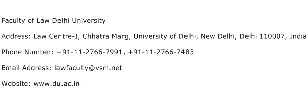 Faculty of Law Delhi University Address Contact Number
