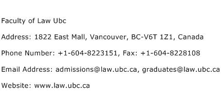 Faculty of Law Ubc Address Contact Number