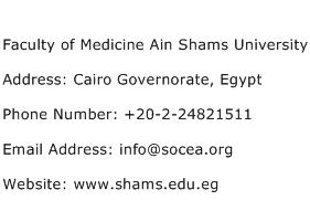 Faculty of Medicine Ain Shams University Address Contact Number
