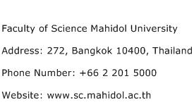 Faculty of Science Mahidol University Address Contact Number