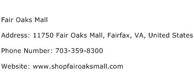 Fair Oaks Mall Address Contact Number