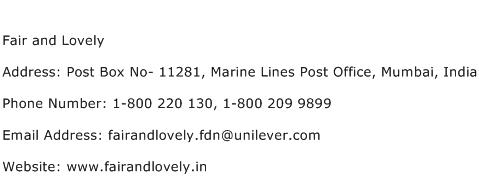 Fair and Lovely Address Contact Number